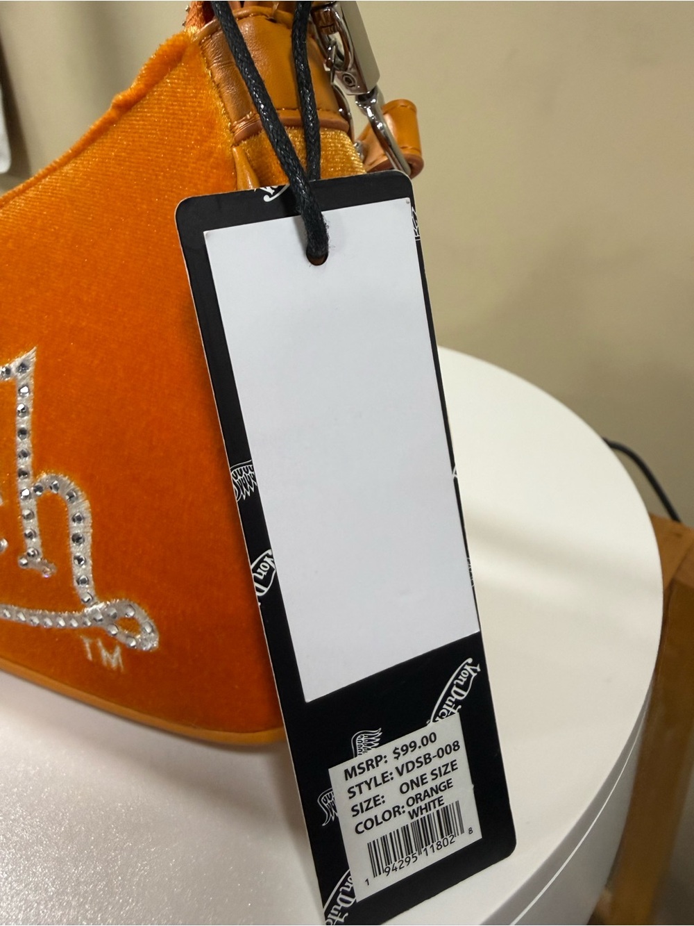 Von Dutch Orange Suede-Style Shoulder Bag with Embellished Logo - Picture 5 of 15